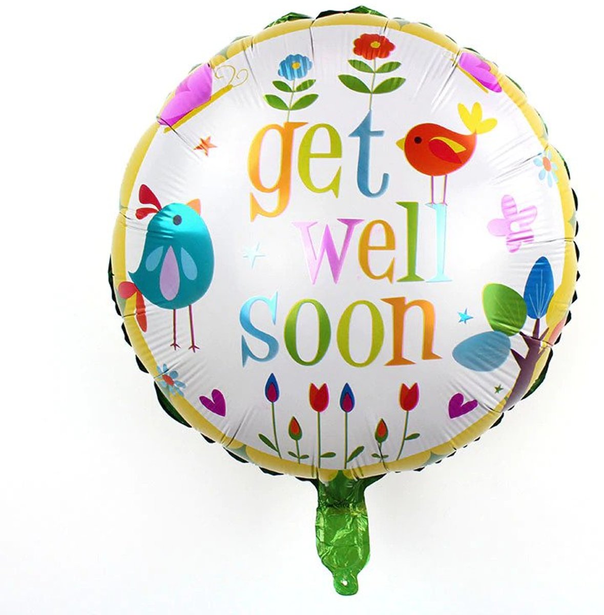 Folieballon Get well soon bloemen rond 45 cm